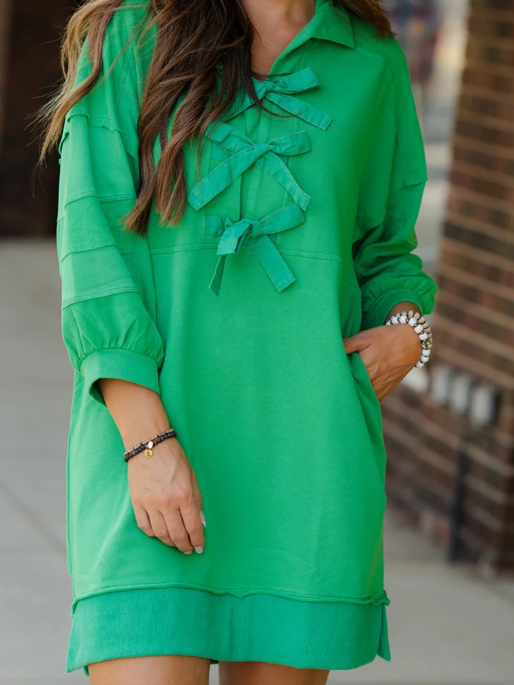 NWT JODIFL Boutique Kelly Green Bow Triple Tie Sweater Dress